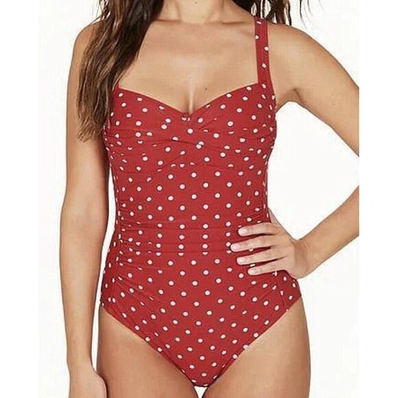 NIPTUCK 10 Joanne Red Polka Dot One-Piece Swimsuit Retro Pin Up slimming - Picture 1 of 9